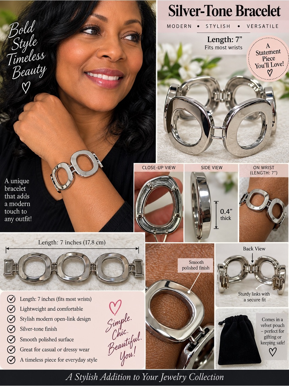 Silver-Tone Open Circle Bracelet - Women's Fashion Jewelry